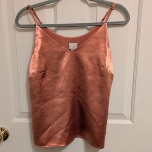 Satin V-Neck Tank Top - Pink
